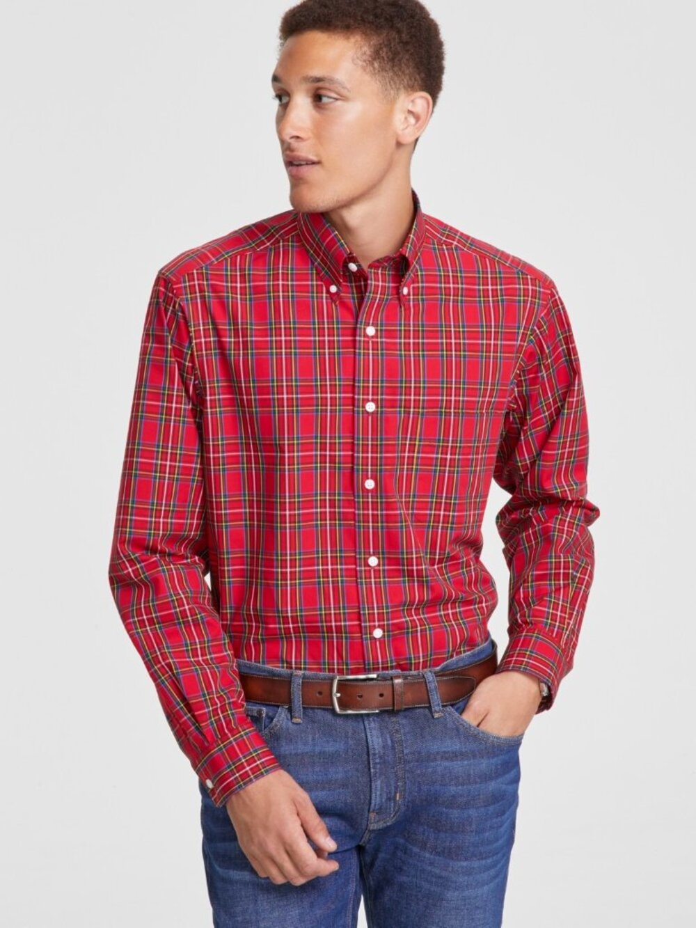Club Room Men's Regular Fit Cotton Dress Shirt, Macy's - Red/black   NWT